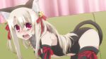Rule 34 | 1girl, animal costume, animal ears, animal hands, animated, ass, bell, blush, cat ears, cat tail, dangeroes beast (illya), dangerous beast (illya), fake animal ears, fate/kaleid liner prisma illya, fate (series), female focus, gloves, illyasviel von einzbern, indoors, long hair, lying, open mouth, paw gloves, red eyes, solo, tail, tongue, video