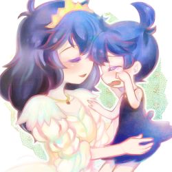 Rule 34 | 00s, 2girls, :d, ahoge, ballerina, blush, crown, crying, dress, dual persona, closed eyes, jewelry, jiruta, multiple girls, necklace, open mouth, princess tutu, rue (princess tutu), smile, tears, time paradox, wavy mouth, wiping tears, aged down