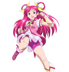 Rule 34 | 00s, 1girl, :d, bike shorts, bike shorts under skirt, cure dream, eyelashes, hair rings, highres, magical girl, nsxnewver, open mouth, pink hair, pink shorts, pink theme, precure, shorts, shorts under skirt, smile, solo, twintails, white background, yes! precure 5, yumehara nozomi
