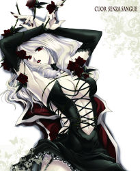 Rule 34 | 1girl, breasts, cleavage, coco (eccentricrouge), detached sleeves, female focus, gothic lolita, large breasts, lipstick, lolita fashion, long hair, makeup, red eyes, solo, soul calibur, soulcalibur, soulcalibur v, viola (soulcalibur), white hair
