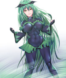 Rule 34 | 10s, 1girl, abs, bad end march, bad end precure, black bodysuit, bodysuit, breasts, covered navel, dark persona, fingerless gloves, gloves, green eyes, green hair, harihisa, high ponytail, highres, large breasts, lips, long hair, matching hair/eyes, nipples, precure, skirt, smile precure!, solo, tiara, tight clothes, very long hair