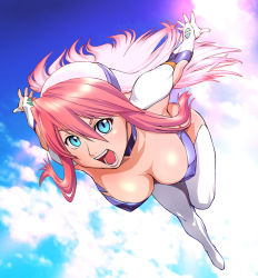 Rule 34 | 1girl, aqua eyes, ass, birdy cephon altera, blue eyes, boots, breasts, covered erect nipples, dyed bangs, hanging breasts, large breasts, long hair, multicolored hair, pink hair, smile, solo, tetsuwan birdy, two-tone hair, ueyama michirou, white hair