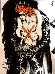 Rule 34 | 1boy, abs, absurdres, belt, chest tattoo, closed eyes, coat, cowboy shot, dated, fur coat, hand in pocket, highres, kotteri, male focus, muscular, muscular male, one piece, orange hair, pants, sideburns, simple background, tattoo, white background, x, x drake