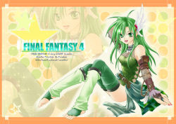 Rule 34 | 1990s (style), 1girl, bridal gauntlets, copyright name, detached sleeves, final fantasy, final fantasy iv, green hair, leotard, long hair, rydia (ff4), solo, thighhighs