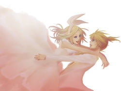 Rule 34 | 1boy, 1girl, bad id, bad pixiv id, blonde hair, blue eyes, bride, brother and sister, cendrillon (vocaloid), dress, formal, hair ornament, hairclip, kagamine len, kagamine rin, nayu, ribbon, siblings, suit, twins, vocaloid, wedding dress