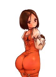 Rule 34 | 1girl, absurdres, artist request, ass, blush, bodysuit, brown eyes, brown hair, final fantasy, final fantasy ix, from behind, garnet til alexandros xvii, gloves, highres, huge ass, looking at viewer, looking back, shiny clothes, short hair, skin tight, solo