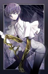 Rule 34 | 1other, androgynous, blue eyes, blue hair, blunt bangs, colored skin, gold, golden arms, heterochromia, highres, houseki no kuni, looking at viewer, necktie, phosphophyllite, phosphophyllite (ll), short hair, smile, solo, spoilers, st (youx1119), sword, weapon, white eyes, white skin