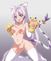 Rule 34 | 1girl, blush, breasts, cleft of venus, digimon, gloves, heigako, highres, nipples, nude, personification, pussy, tailmon
