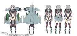 Rule 34 | 1girl, aircraft, airplane, ass, black eyes, breasts, clenched hand, clothing cutout, cross, delta wing, eurofighter typhoon, fighter jet, gloves, grey hair, grey skirt, highres, i.takashi, iron cross, jet, leotard, long hair, mecha musume, medium breasts, midriff, military, military vehicle, multiple views, navel, original, personification, sketch, skirt, stomach cutout, thighhighs, v-shaped eyebrows, white background, white gloves