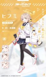 Rule 34 | 1girl, backpack, bag, blonde hair, blue archive, bullpup, commentary request, explosive, grenade, gun, hair ribbon, halo, hifumi (blue archive), hondo kaede, hwansang, magazine (weapon), official art, pantyhose, ribbon, school uniform, serafuku, shoes, sneakers, solo, twintails, weapon request