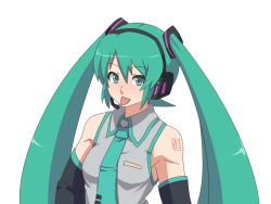 Rule 34 | 1girl, dai (touhou handdrawn), detached sleeves, gazacy (dai), green eyes, green hair, hatsune miku, long hair, matching hair/eyes, necktie, solo, tongue, twintails, vocaloid, white background