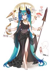 Rule 34 | 10s, 1girl, 2016, :d, absurdly long hair, aqua eyes, aqua hair, aqua nails, armlet, ashura (rg veda), bare legs, barefoot, black dress, black flower, bracelet, breasts, collarbone, dagger, dated, demon girl, dotted line, dress, english text, extra arms, eyelashes, faceless, flower, flying sweatdrops, frilled dress, frills, full body, gown, hair between eyes, hair flower, hair ornament, harp, hatsune miku, heart, holding, holding flower, holding weapon, horns, instrument, jewelry, knife, long hair, looking away, looking to the side, lotus, nail polish, navel, neck ring, necklace, open mouth, pink eyes, polearm, red flower, ring, ring necklace, searching, see-through, shawl, side slit, sketch, small breasts, smile, solo focus, spear, standing, talking, toenail polish, toenails, translation request, twintails, verus, very long hair, vocaloid, weapon, white background