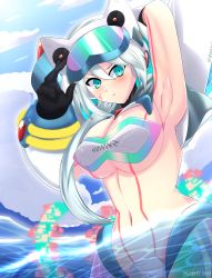 Rule 34 | 1girl, alternate costume, android, armpits, breasts, curvy, highres, ico (megaman x dive), mega man (series), mega man x (series), mega man x dive, robarts hallway, robot girl, swimsuit, tagme, wide hips