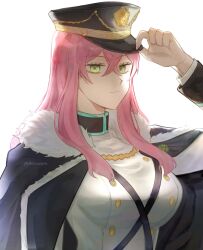 1girl black_clover black_clover:_sword_of_the_wizard_king breasts green_eyes hat highres large_breasts long_hair peaked_cap pink_hair princia_funnybunny