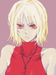 Rule 34 | 1girl, 428, bad id, bad pixiv id, bare shoulders, blonde hair, canaan (character), canaan (series), chunsoft, collarbone, looking at viewer, necktie, oekaki, ra1kn, serious, short hair, simple background, sleeveless, solo, turtleneck, upper body