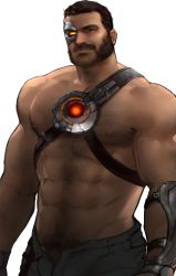 Rule 34 | 1boy, abs, arm hair, bara, beard, brown hair, bulge, chest hair, chest harness, cowboy shot, dopey (dopq), eye mask, facial hair, flaccid, glowing, goatee stubble, harness, highres, kano (mortal kombat), large pectorals, looking at viewer, male focus, male pubic hair, mature male, mortal kombat (series), muscular, muscular male, mustache, navel, navel hair, nipples, open fly, pectorals, penis, penis peek, pubic hair, pubic hair peek, short hair, solo, stomach, stubble, thick eyebrows, topless male