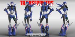 Rule 34 | 1girl, 3d, absurdres, andypurro, arcee, back, blender (medium), blue eyes, breasts, character sheet, glowing, glowing eyes, hand on own hip, highres, humanoid robot, medium breasts, multiple views, robot, robot girl, solo, transformers, transformers prime, turnaround, wings