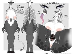 Rule 34 | 1girl, breasts, censored, furry, furry female, giraffe, highres, k-tatta, long tongue, nipples, pussy, source request, tagme, tongue
