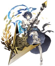 Rule 34 | 1girl, alice (sinoalice), armored boots, bare shoulders, blue hair, boots, dark blue hair, full body, gauntlets, hairband, huge weapon, ji no, looking at viewer, official art, pale skin, pocket watch, polearm, short hair, sinoalice, solo, spear, tattoo, thigh boots, thighhighs, transparent background, watch, weapon, yellow eyes