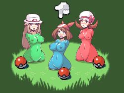 Rule 34 | 3girls, artificial vagina, blush, breasts, creatures (company), crying, crying with eyes open, game freak, grass, highres, ink (inksgirls), leaf (pokemon), lyra (pokemon), may (pokemon), multiple girls, nintendo, objectification, onahole transformation, poke ball, pokemon, pokemon frlg, pokemon hgss, pokemon rse, sex toy, simple background, tagme, take your pick, tears, transformation