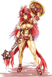 Rule 34 | abs, armor, artist request, breasts, cleavage, headband, highres, large breasts, long hair, mace, muscular, purple eyes, queen&#039;s blade, red hair, risty (queen&#039;s blade), risty (queen's blade), shield, solo, very long hair, weapon, wilderness bandit risty
