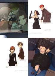 Rule 34 | 00s, 2boys, 5girls, absurdres, baccano!, black hair, blue eyes, brown eyes, brown hair, car, chane laforet, character request, child, claire stanfield, czeslaw meyer, dress, enami katsumi, ennis, everyone, glasses, gloves, helmet, highres, jumping, left-hand drive, looking up, motor vehicle, multiple boys, multiple girls, official art, red eyes, red hair, scan, short hair, smile, vehicle, water