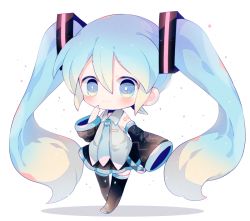 Rule 34 | 1girl, bad id, bad pixiv id, black footwear, black skirt, black thighhighs, blue eyes, blue hair, blue necktie, blush, boots, closed mouth, collared shirt, detached sleeves, full body, grey shirt, hair between eyes, hair ornament, haru431, hatsune miku, long hair, long sleeves, looking away, necktie, pleated skirt, shirt, skirt, sleeveless, sleeveless shirt, sleeves past wrists, smile, solo, standing, standing on one leg, thigh boots, thighhighs, twintails, very long hair, vocaloid, white background