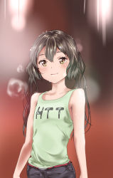 Rule 34 | 1girl, alternate hairstyle, bad id, bad pixiv id, black hair, breath, brown eyes, casual, k-on!, kanau, light smile, long hair, nakano azusa, solo, standing, sweat, twintails