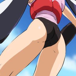 Rule 34 | 10s, 1girl, ass, back, bare legs, female focus, garada k7, haruyama kazunori, legs, leotard, lowres, robot girls z, shiny skin, sky, solo