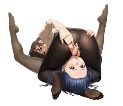 Rule 34 | 2girls, 69, absurdres, bar censor, beeeeen, black pantyhose, blue eyes, blue hair, blush, brown eyes, brown hair, censored, cleft of venus, commission, cunnilingus, feet, fingernails, ganbare douki-chan, girl on top, heart, heart-shaped pupils, highres, kouhai-chan (douki-chan), leg lock, legs up, long fingernails, long hair, lying, miru tights, mole, mole under eye, multiple girls, nakabeni yua, no shoes, on back, oral, pantyhose, parted lips, pixiv commission, pussy, simple background, sleeves past wrists, symbol-shaped pupils, teeth, tongue, tongue out, torn clothes, torn pantyhose, white background, yuri
