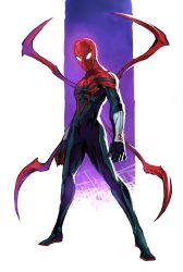 Rule 34 | 1boy, absurdres, arms at sides, bodysuit, full body, highres, male focus, marvel, naratani, solo, spider-man, spider-man (series), superhero costume