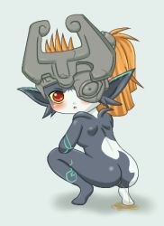 Rule 34 | 1girl, ass, blush, colored sclera, lowres, midna, nintendo, peeing, pointy ears, red eyes, solo, the legend of zelda, the legend of zelda: twilight princess, yellow sclera