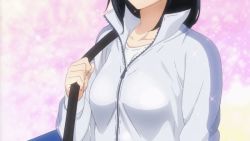 Rule 34 | 1girl, animated, animated gif, ass, ass focus, black hair, blue eyes, breasts, collarbone, expressionless, glasses, haikyuu!!, jacket, long hair, mole, mole under mouth, pants, shimizu kiyoko, solo, sparkle, track jacket, track pants, track suit