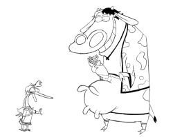 Rule 34 | animal ears, artist request, cartoon network, cartoonized, chicken (cow &amp; chicken), cow (cow &amp; chicken), cow and chicken, cow horns, horns, long neck, niwatari kutaka, simple background, tagme, toon (style), touhou, ushizaki urumi, wily beast and weakest creature