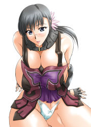 Rule 34 | 00s, 1girl, black hair, blue eyes, blush, breasts, cattleya (queen&#039;s blade), cattleya (queen's blade), glasses, huge breasts, kanchohatto, mature female, panties, queen&#039;s blade, revealing clothes, simple background, solo, underwear, wakatsuki (kanchou hatto), weapon merchant cattleya, white background