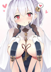 Rule 34 | 1girl, :&lt;, absurdres, azur lane, blush, braid, breasts, chocolate, chocolate on body, chocolate on breasts, commentary request, food on body, gedou (shigure seishin), hair ornament, heart, heart-shaped pupils, highres, large breasts, long hair, looking at viewer, red eyes, simple background, sirius (azur lane), sirius (azure horizons) (azur lane), solo, symbol-shaped pupils, white background, white hair