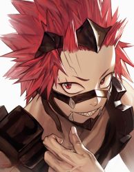 Rule 34 | 10s, 1boy, bad id, bad twitter id, boku no hero academia, commentary request, face, kirishima eijirou, looking at viewer, male focus, morry, red eyes, red hair, sharp teeth, smile, solo, spiked hair, teeth, white background