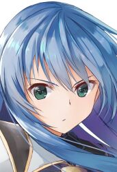 Rule 34 | 1girl, blue hair, closed mouth, daidou (demitasse), green eyes, long hair, looking at viewer, maria traydor, simple background, solo, star ocean, star ocean till the end of time, white background