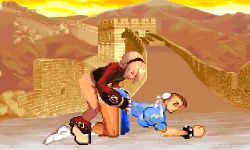 Rule 34 | angry, animated, animated gif, ash crimson, belt, bent over, blonde hair, blue dress, bouncing breasts, bracelet, breasts, brown hair, brown legwear, bun cover, capcom, china dress, chinese clothes, chun-li, clothes pull, doggystyle, double bun, dress, gloves, great wall of china, hairband, jacket, jewelry, looking back, lowres, m.u.g.e.n, mugenspriteslover, pants, pants pull, pantyhose, pixel art, puffy sleeves, rape, red jacket, red pants, sex, sex from behind, snk, spiked bracelet, spikes, street fighter, the king of fighters, torn clothes