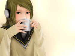 Rule 34 | bad id, bad pixiv id, blonde hair, cup, green eyes, headphones, kagamine rin, klemme, short hair, solo, vocaloid