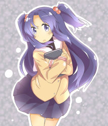 Rule 34 | 00s, 1girl, bad id, bad pixiv id, blue eyes, blue hair, book, hugging book, clannad, hair bobbles, hair ornament, holding, holding book, ichinose kotomi, long hair, matching hair/eyes, hugging object, school uniform, shoukei inori, solo, twintails, two side up