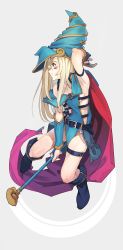 Rule 34 | 1girl, adapted costume, armpits, bare shoulders, belt, blonde hair, blush stickers, boots, breasts, cape, chain, dark magician girl, duel monster, full body, green eyes, hat, highres, kamameshi gougoumaru, long hair, looking to the side, no bra, no panties, pelvic curtain, pentacle, sideboob, small breasts, solo, staff, tabard, thigh strap, wizard hat, yu-gi-oh!, yuu-gi-ou, yu-gi-oh! duel monsters