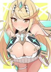 Rule 34 | 1girl, breasts, cleavage, large breasts, long hair, mythra (xenoblade), solo, very long hair, xenoblade chronicles (series), xenoblade chronicles 2, yoshikirino