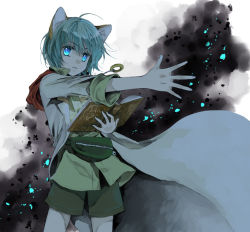 Rule 34 | 1boy, animal ears, blue eyes, blue hair, book, cat ears, closed mouth, commentary request, hood, hoodie, leon geeste, looking at viewer, male focus, short hair, shorts, solo, star ocean, star ocean the second story