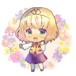 Rule 34 | 1girl, :d, black footwear, black skirt, blonde hair, blue eyes, blue flower, blush, bow, brown background, can, canned coffee, collared shirt, commentary request, drink can, floral background, flower, frilled sleeves, frills, full body, gochuumon wa usagi desu ka?, holding, holding can, kirima syaro, kou hiyoyo, long sleeves, looking at viewer, open mouth, orange bow, pantyhose, puffy long sleeves, puffy sleeves, purple flower, rabbit house uniform, shirt, shoes, skirt, sleeves past wrists, smile, solo, standing, transparent background, uniform, vest, waitress, white flower, white pantyhose, white shirt, yellow flower, yellow vest