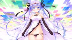 Rule 34 | 1girl, angel, blue eyes, blush, character request, female focus, game cg, looking at viewer, megami urushe, nanase meruchi, purple hair, smile, solo, unlucky re:birth/reverse, windmill (company), wings