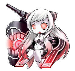 Rule 34 | 10s, 1girl, abyssal ship, airfield princess, chibi, colored skin, erusen (des-arms), horns, kantai collection, long hair, looking at viewer, machinery, navel, open mouth, red eyes, solo, turret, white hair, white skin