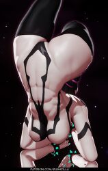 Rule 34 | 1girl, abs, black hair, bracelet, breasts, commentary, english commentary, hair bun, han juri, jewelry, large breasts, muscular, muscular female, rushzilla, solo, spiked bracelet, spikes, street fighter, street fighter 6, tattoo, thick thighs, thighhighs, thighs, toned, topless