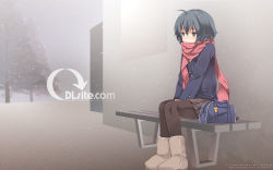 Rule 34 | 1girl, ahoge, artist name, bag, bag charm, bench, blush, boots, brown footwear, brown skirt, charm (object), closed mouth, coat, dlsite.com, fur boots, grey eyes, grey hair, hair between eyes, highres, long sleeves, outdoors, pantyhose, pink scarf, plaid, plaid scarf, plaid skirt, pleated skirt, refeia, scarf, school bag, short hair, sitting, skirt, solo, ugg boots, wallpaper, watermark, wavy hair, web address