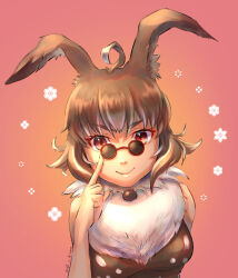 Rule 34 | &gt;:), 1girl, 2023, adjusting eyewear, ahoge, animal ears, artist name, breasts, brown hair, cactus41747280, closed mouth, dated, final fantasy, final fantasy xi, floppy ears, glasses, hand up, index finger raised, looking at viewer, medium breasts, multicolored hair, personification, pince-nez, rabbit ears, rabbit girl, red-framed eyewear, red eyes, short hair, smile, solo, streaked hair, two-tone hair, upper body, v-shaped eyebrows, white hair